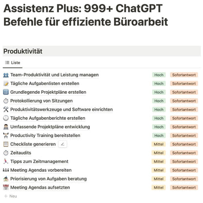 Assistenz Plus: 999+ ChatGPT Befehle für effiziente Büroarbeit